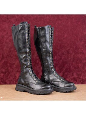 JF Women Festival Party Black Vegan Leather Fashion Knee Boots sz 11